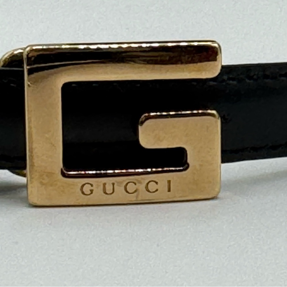 Gucci Vintage Black Leather Belt Gold Square G Buckle 65/26 - Picture 2 of 3